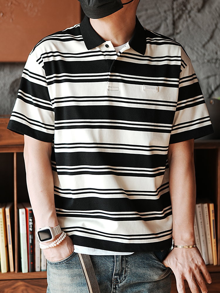 Men's Short Sleeve Striped Polo Shirt - Versatile Spring Fashion Trend, American Youth Style, Casual Lapel Top Men's Short Sleeve Striped Polo Shirt - Versatile Spring Fashion Trend, American Youth Style, Casual Lapel Top