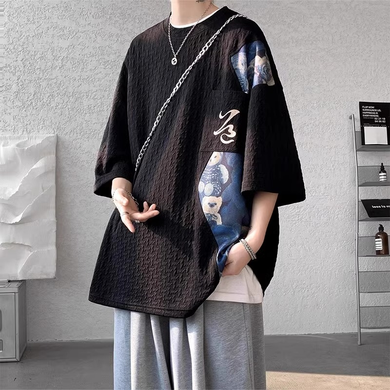 Men's Summer Chinese-Style Bear Short Sleeve T-Shirt, Trendy Textured Loose Fit, National Style, Youthful Fashion Men's Summer Chinese-Style Bear Short Sleeve T-Shirt, Trendy Textured Loose Fit, National Style, Youthful Fashion