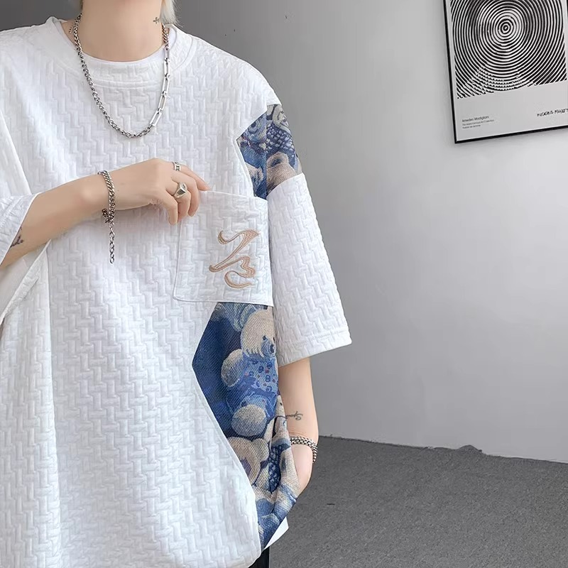 Men's Summer Chinese-Style Bear Short Sleeve T-Shirt, Trendy Textured Loose Fit, National Style, Youthful Fashion Men's Summer Chinese-Style Bear Short Sleeve T-Shirt, Trendy Textured Loose Fit, National Style, Youthful Fashion