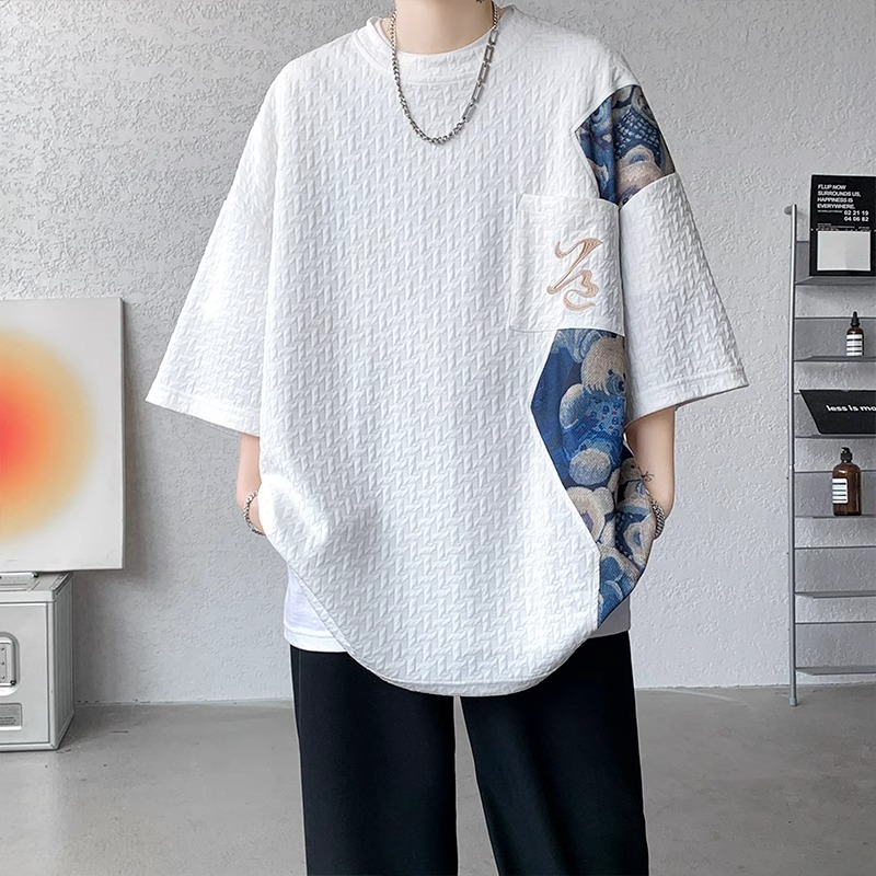 Men's Summer Chinese-Style Bear Short Sleeve T-Shirt, Trendy Textured Loose Fit, National Style, Youthful Fashion Men's Summer Chinese-Style Bear Short Sleeve T-Shirt, Trendy Textured Loose Fit, National Style, Youthful Fashion