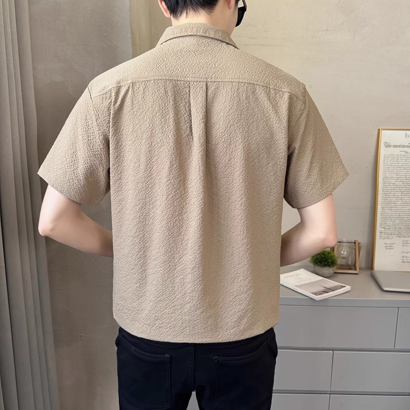 Men's Summer Ice Silk Short Sleeve Shirt - Loose Cuban Collar, High-Quality Solid Color Half Sleeve Top, Casual Jacket for Y2K Style Men's Summer Ice Silk Short Sleeve Shirt - Loose Cuban Collar, High-Quality Solid Color Half Sleeve Top, Casual Jacket for Y2K Style