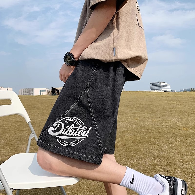 Men's Summer Loose-Fit Denim Shorts, Elastic Waist Mid-Length Pants, Trendy 2025 Style for Youth, Casual Fashion Essential Men's Summer Loose-Fit Denim Shorts, Elastic Waist Mid-Length Pants, Trendy 2025 Style for Youth, Casual Fashion Essential