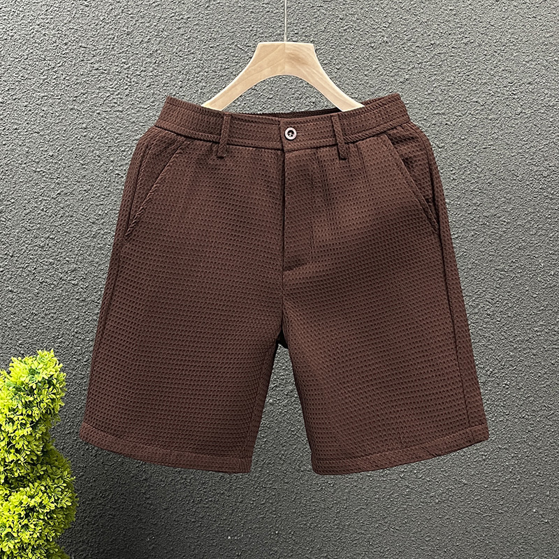 Men's Summer Waffle Shorts, Slim-Fit Casual Five-Point Pants, Versatile Solid Color Straight-Leg Mid-Length Shorts Men's Summer Waffle Shorts, Slim-Fit Casual Five-Point Pants, Versatile Solid Color Straight-Leg Mid-Length Shorts