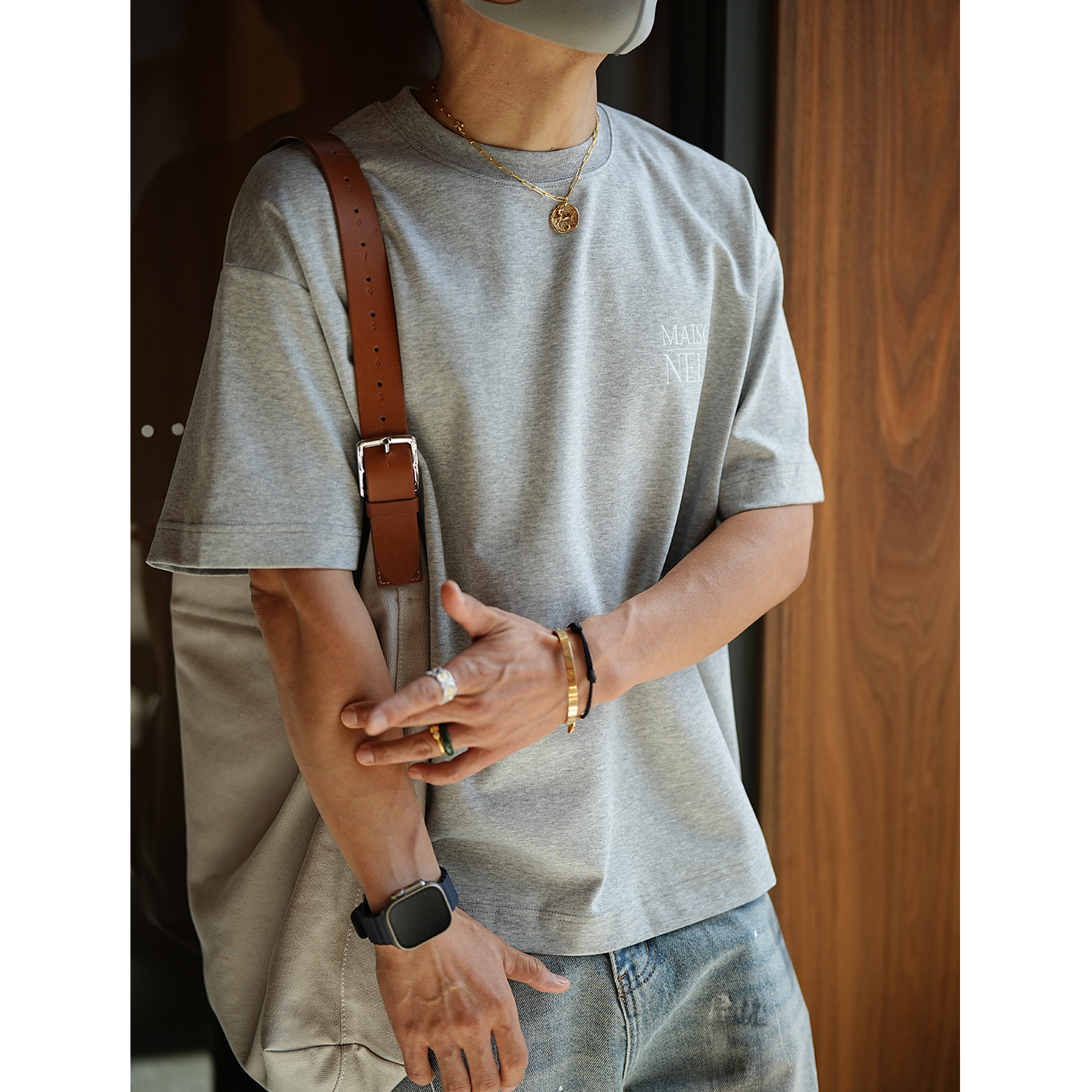 Men's Trendy Letter Print Drawstring Short Sleeve T-shirt - Summer Versatile Half Sleeve Top for Casual Style