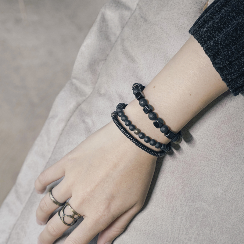 Men's Versatile Three-Piece Bracelet Set - Black Ebony, Agate & Obsidian Mixed Design for Street Style Fashion Men's Versatile Three-Piece Bracelet Set - Black Ebony, Agate & Obsidian Mixed Design for Street Style Fashion