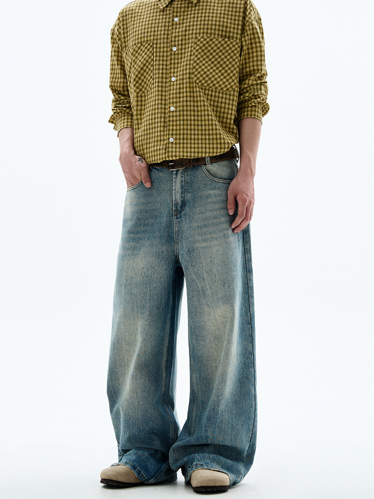 Men's Vintage Distressed Jeans - Classic Fit Straight Leg with Slight Flare, Trendy Slimming Versatile Pants, Y2K Style Men's Vintage Distressed Jeans - Classic Fit Straight Leg with Slight Flare, Trendy Slimming Versatile Pants, Y2K Style