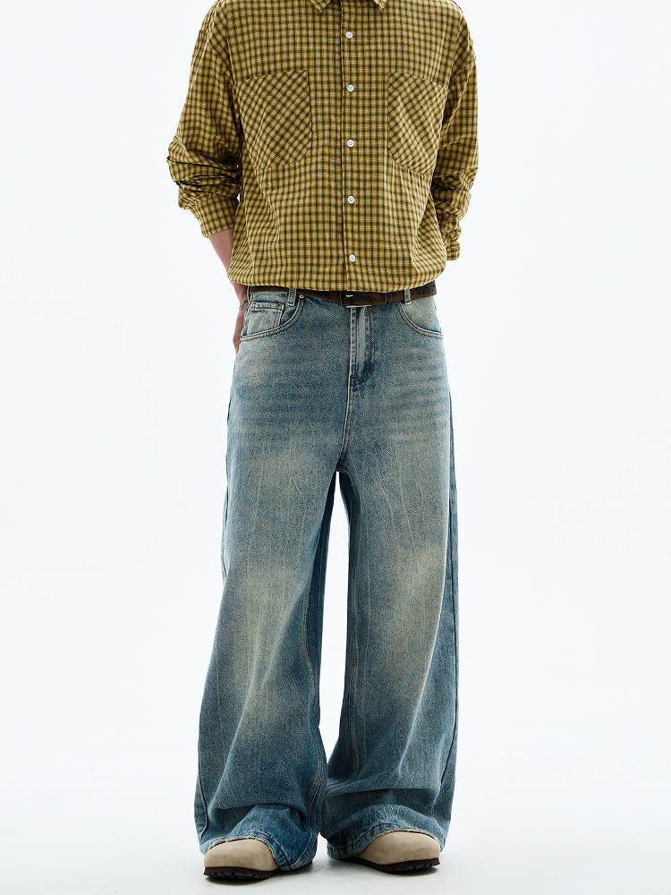 Men's Vintage Distressed Jeans - Classic Fit Straight Leg with Slight Flare, Trendy Slimming Versatile Pants, Y2K Style Men's Vintage Distressed Jeans - Classic Fit Straight Leg with Slight Flare, Trendy Slimming Versatile Pants, Y2K Style