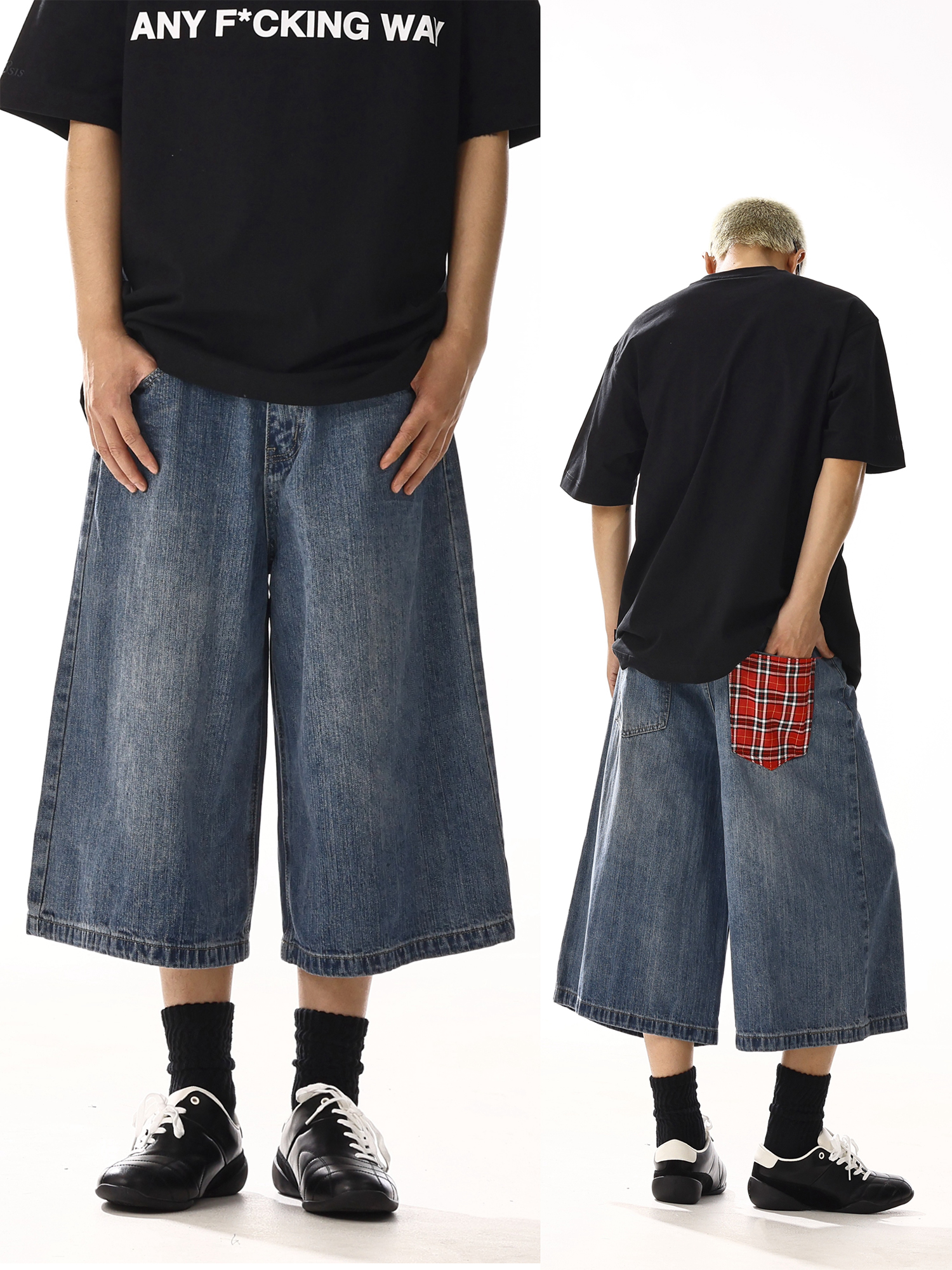 Men's Vintage Washed Distressed Denim Shorts, Loose Straight-Leg Casual Capris for Summer, Retro Wide-Leg Style