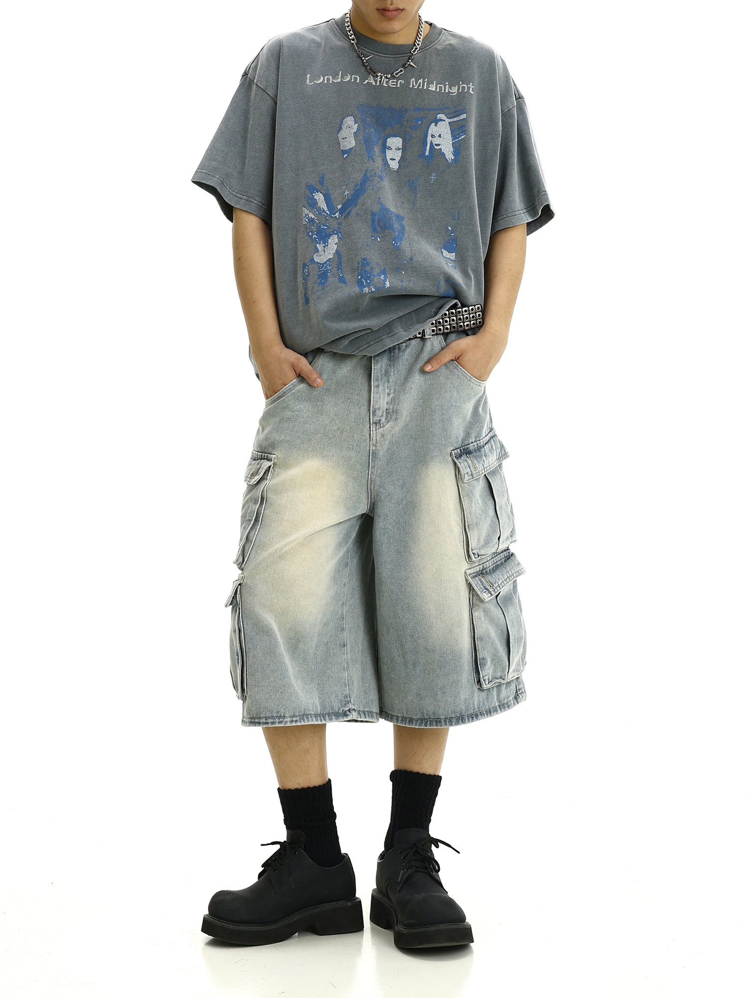 Men's Vintage Workwear Denim Pants - Multi-Pocket, Loose Straight-Leg, Cropped American Retro Style for Summer Men's Vintage Workwear Denim Pants - Multi-Pocket, Loose Straight-Leg, Cropped American Retro Style for Summer