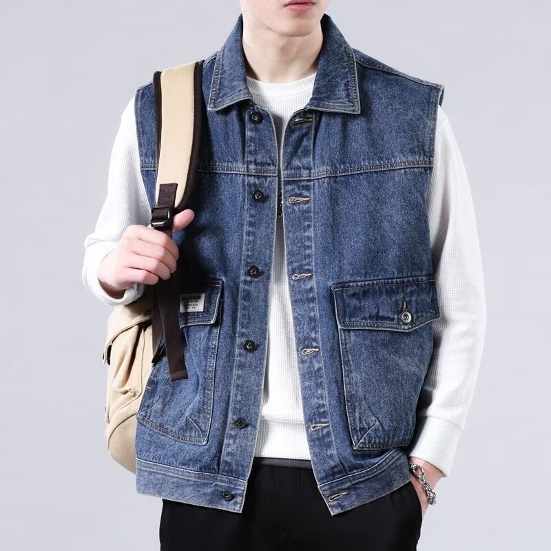Men's Vintage Workwear Vest - Casual Loose Waistcoat for Spring & Autumn, 2025 American Style, Ideal for 90s & Y2K Fashion Trends