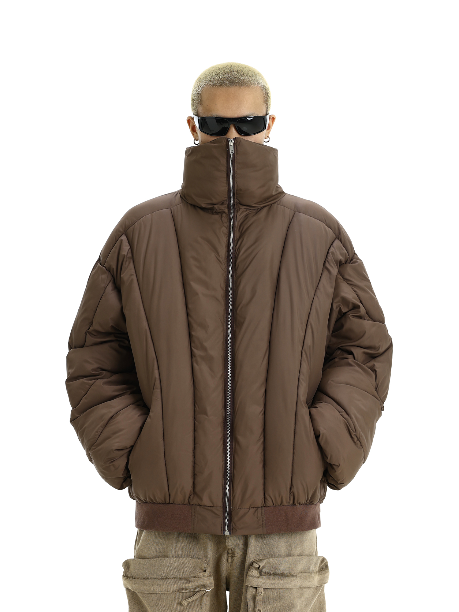 Men's Winter Retro Cotton Oversized Puffer Jacket with Lapel and Zipper, Warm Loose Couple's Coat for Y2K and Vintage Style