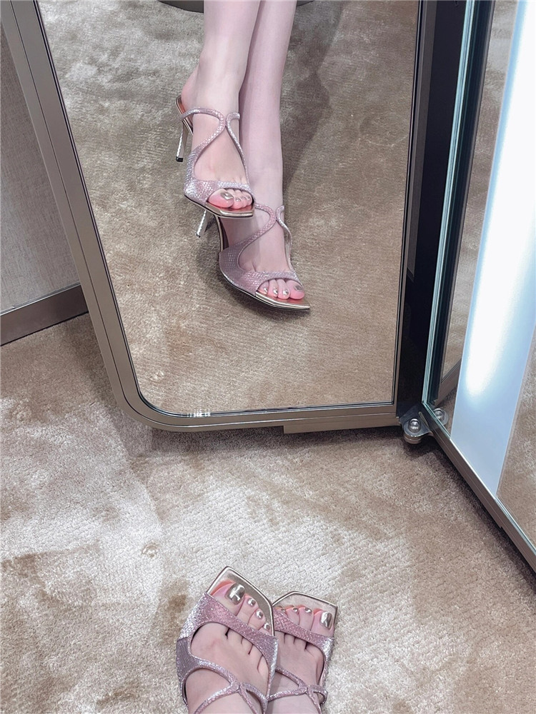 Mermaid Princess Pink Open-Toe Sandals for Women - Fashionable High Heels with Thin Cross Straps for Summer 2025 Mermaid Princess Pink Open-Toe Sandals for Women - Fashionable High Heels with Thin Cross Straps for Summer 2025