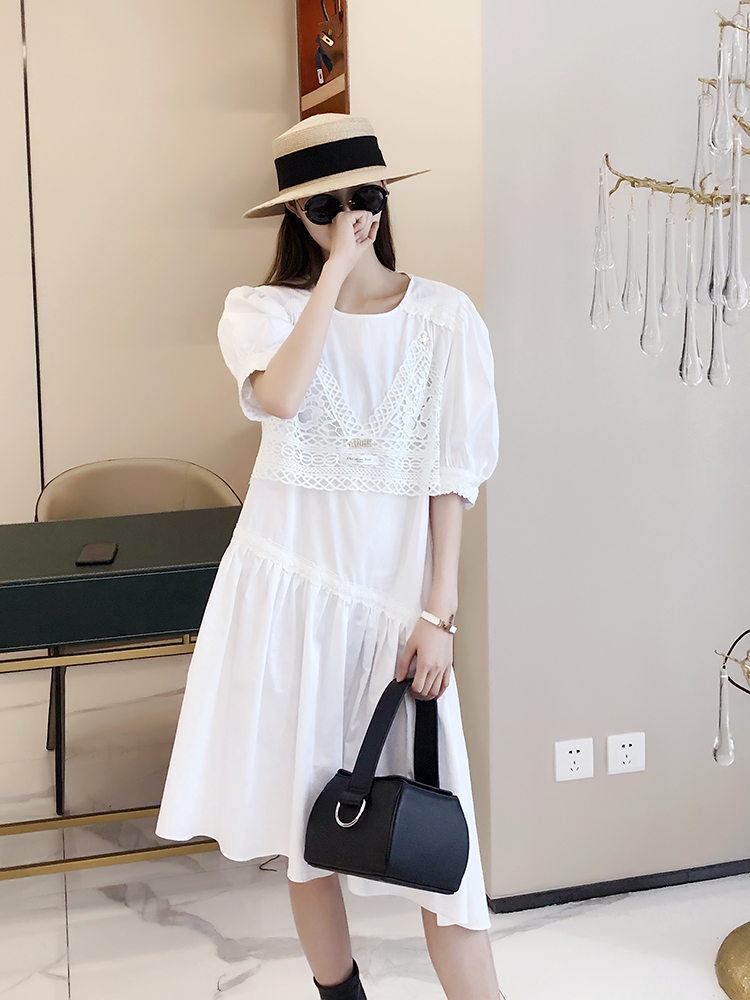 Metallic Embellished Floral Asymmetrical Casual Dress - Summer Women's Patchwork Hollow Out Fashion, Elegant European Style