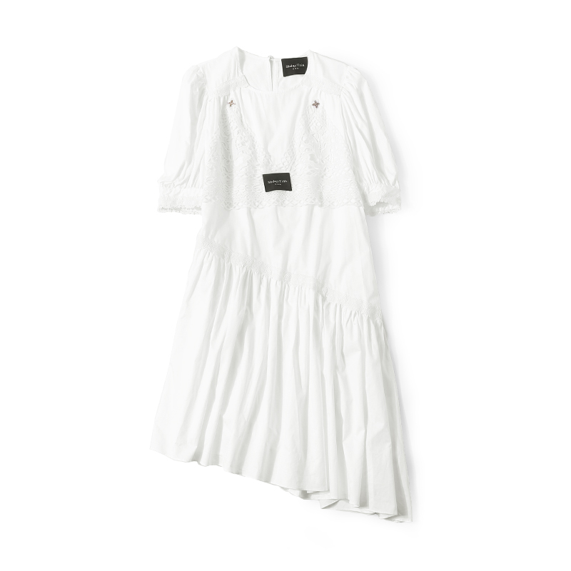 Metallic Embellished Floral Asymmetrical Casual Dress - Summer Women's Patchwork Hollow Out Fashion, Elegant European Style Metallic Embellished Floral Asymmetrical Casual Dress - Summer Women's Patchwork Hollow Out Fashion, Elegant European Style