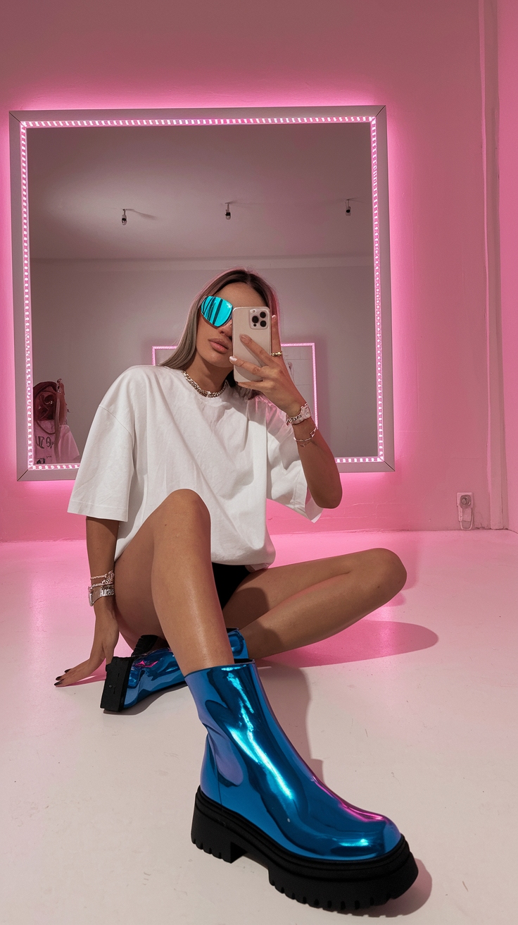 Daring Fashion: Metallic Blue Boots Outfit Ideas outfit idea