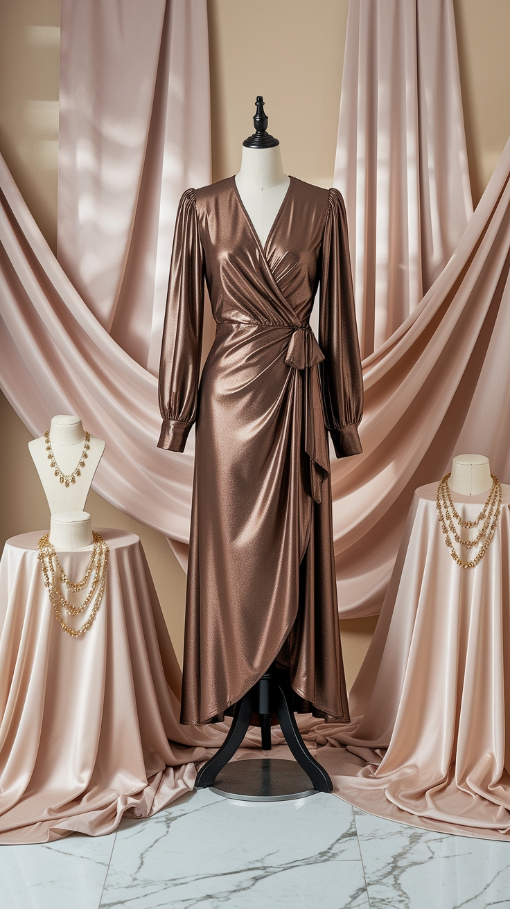 Step Out in Style with a Metallic Bronze Dress outfit idea