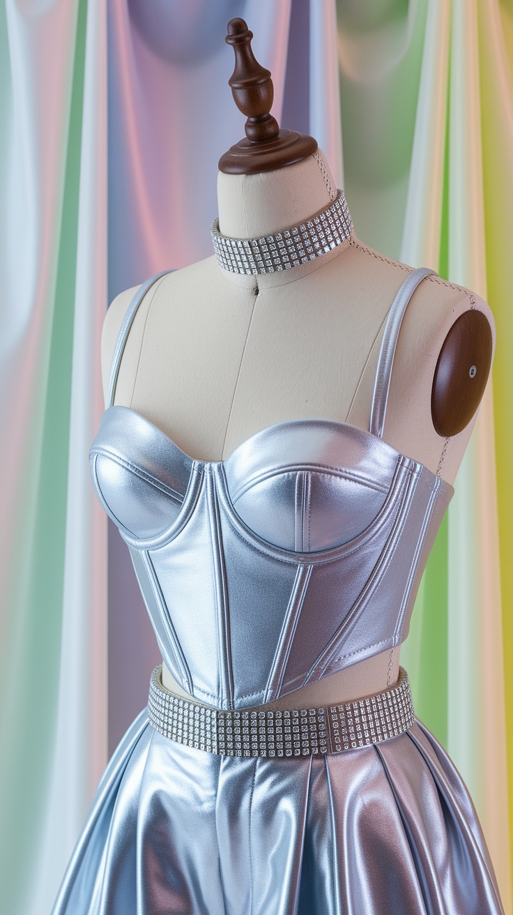 Dramatic Metallic Bustier Top for a Night Out outfit idea