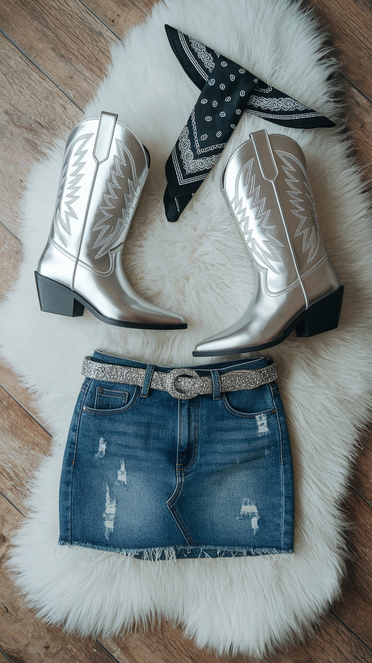Shine Bright in Metallic Cowgirl Boots This Season outfit idea