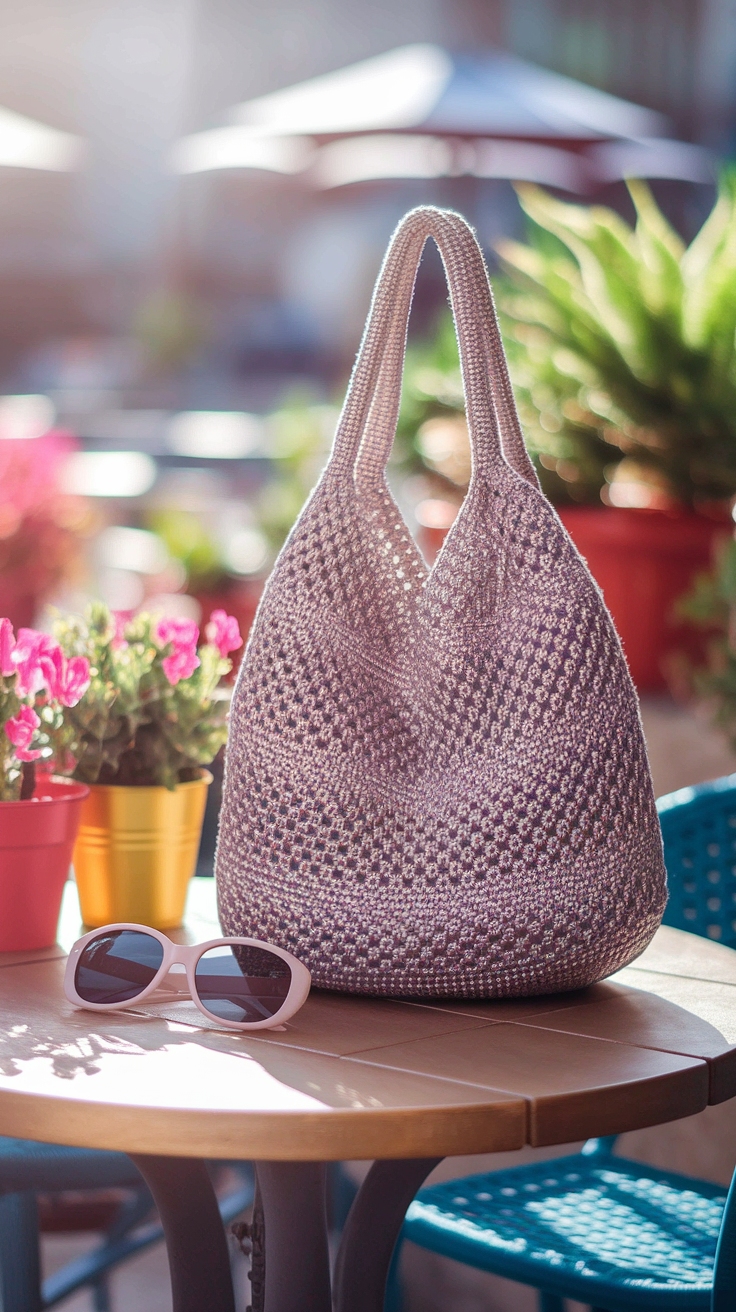 Trendy Metallic Crochet Bag for Chic Looks outfit idea