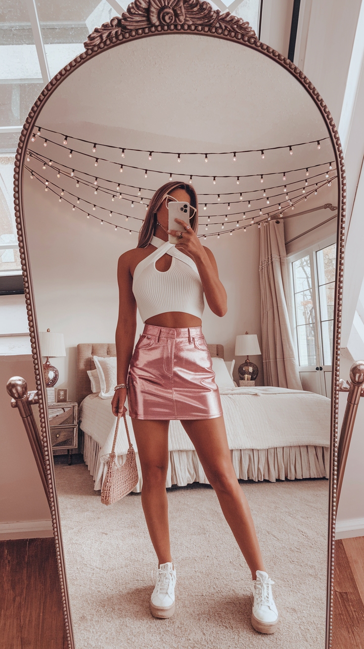How to Style a Metallic Denim Skirt Outfit outfit idea