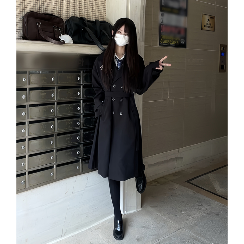 Mid-Length Autumn Coat for Women, Pudding Bear JK Uniform Style, High-End British College Wind Trench for Petite Sizes Mid-Length Autumn Coat for Women, Pudding Bear JK Uniform Style, High-End British College Wind Trench for Petite Sizes