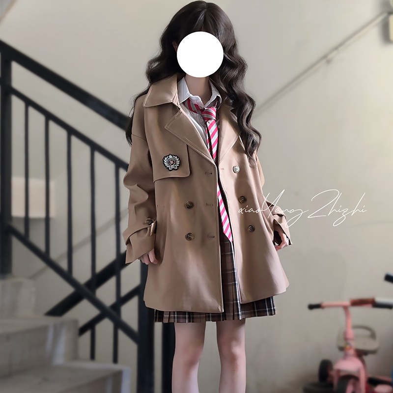 Mid-Length Autumn Coat for Women, Pudding Bear JK Uniform Style, High-End British College Wind Trench for Petite Sizes Mid-Length Autumn Coat for Women, Pudding Bear JK Uniform Style, High-End British College Wind Trench for Petite Sizes