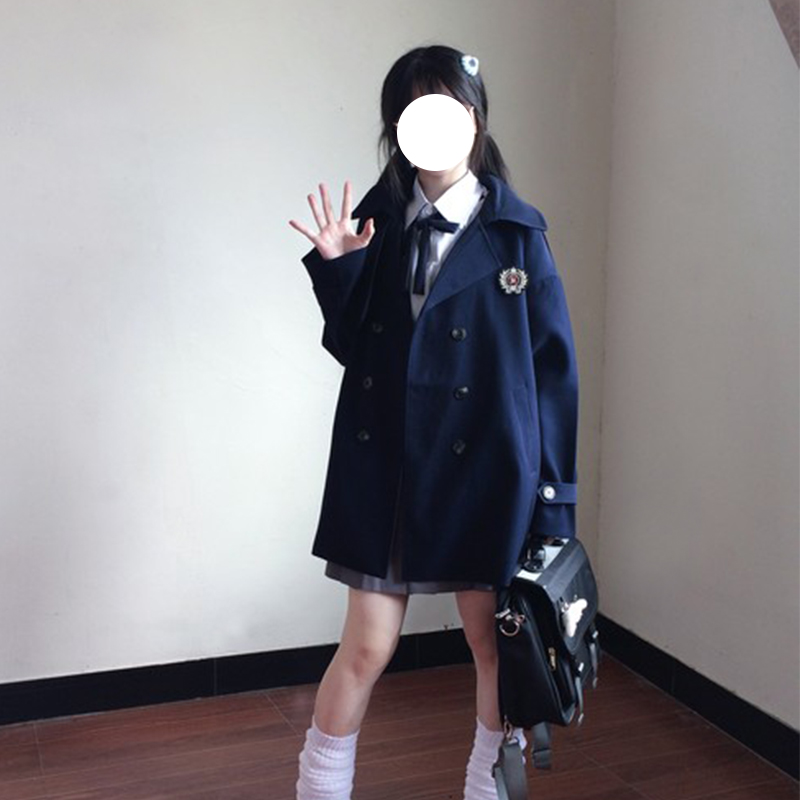 Mid-Length Autumn Coat for Women, Pudding Bear JK Uniform Style, High-End British College Wind Trench for Petite Sizes Mid-Length Autumn Coat for Women, Pudding Bear JK Uniform Style, High-End British College Wind Trench for Petite Sizes