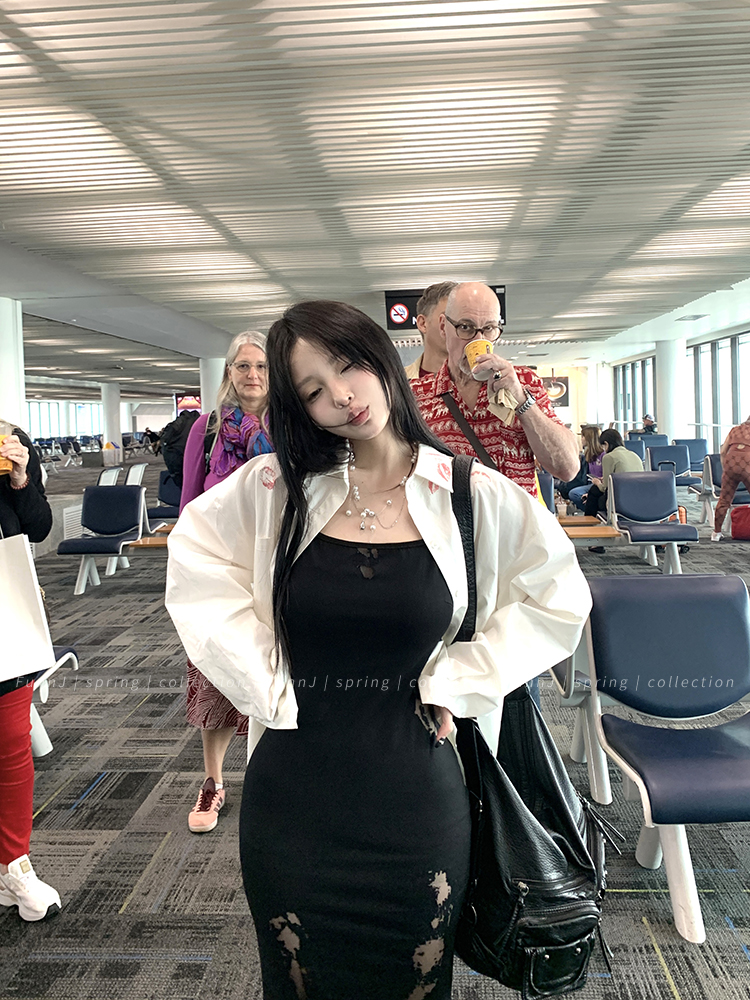 Mid-Length Black Spaghetti Strap Dress with Burn Flower Design - Women's Slim Fit Hunting Sister Style for Y2K and 90s Fashion Mid-Length Black Spaghetti Strap Dress with Burn Flower Design - Women's Slim Fit Hunting Sister Style for Y2K and 90s Fashion