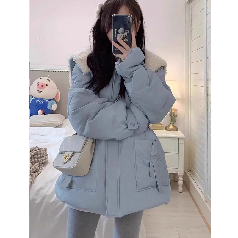 Mid-Length White Duck Down Jacket - Pudding Bear JK Style Winter Coat with Adjustable Waist, Perfect for Cold Weather Fashion Mid-Length White Duck Down Jacket - Pudding Bear JK Style Winter Coat with Adjustable Waist, Perfect for Cold Weather Fashion