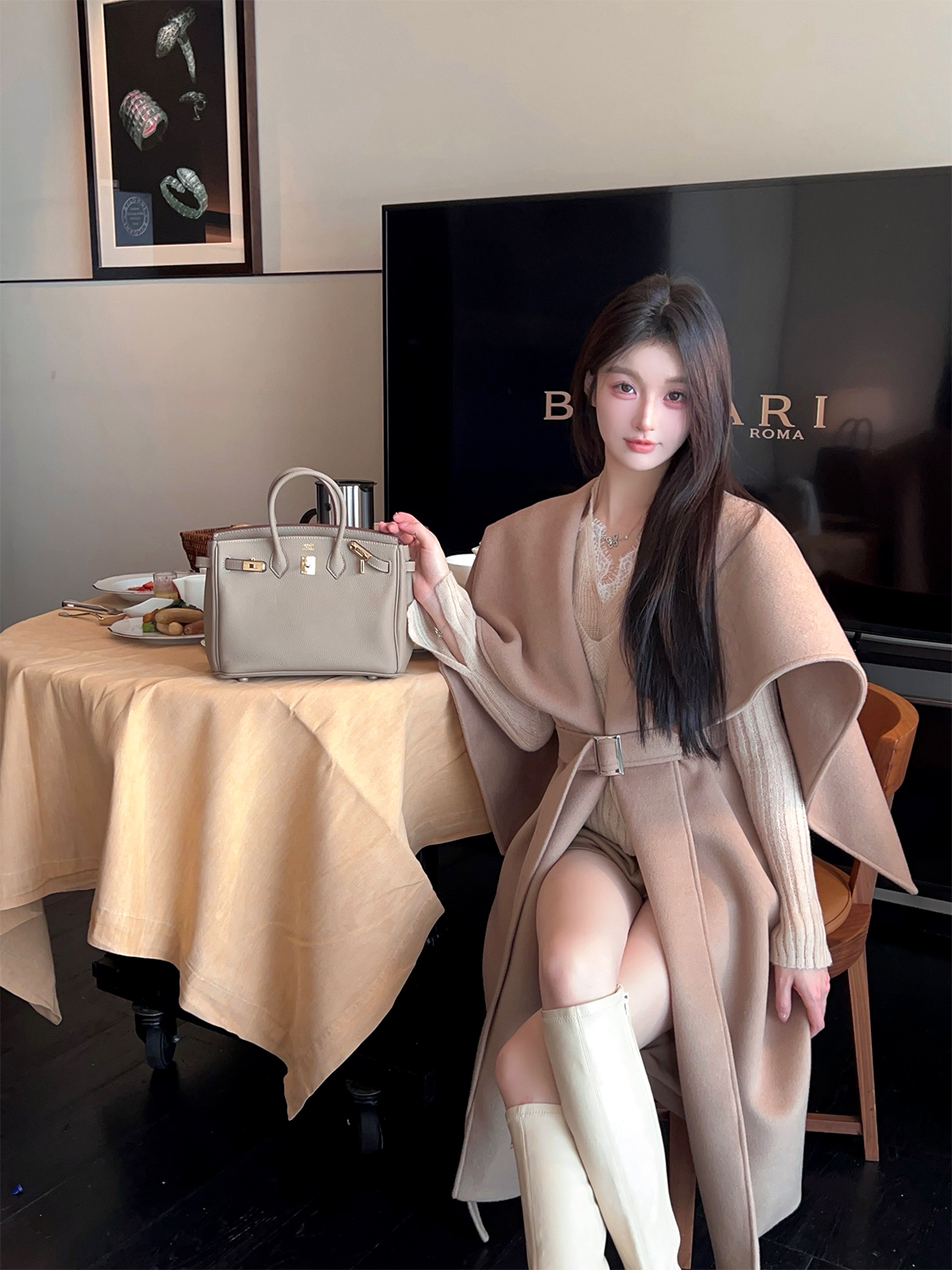 Mid-Length Woolen Cape Coat for Women with Belt - High-Quality Winter Shawl Outerwear, Cozy Fashion for Cold Weather