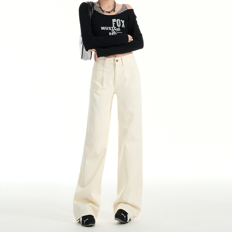 Milk Apricot Pleated Fleece Wide-Leg Jeans for Women – High-Waisted, Loose-Fitting, Versatile Straight-Leg Pants for Autumn & Winter, Petite Sizes Milk Apricot Pleated Fleece Wide-Leg Jeans for Women – High-Waisted, Loose-Fitting, Versatile Straight-Leg Pants for Autumn & Winter, Petite Sizes