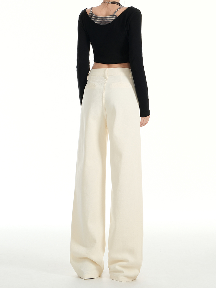 Milk Apricot Pleated Fleece Wide-Leg Jeans for Women – High-Waisted, Loose-Fitting, Versatile Straight-Leg Pants for Autumn & Winter, Petite Sizes Milk Apricot Pleated Fleece Wide-Leg Jeans for Women – High-Waisted, Loose-Fitting, Versatile Straight-Leg Pants for Autumn & Winter, Petite Sizes