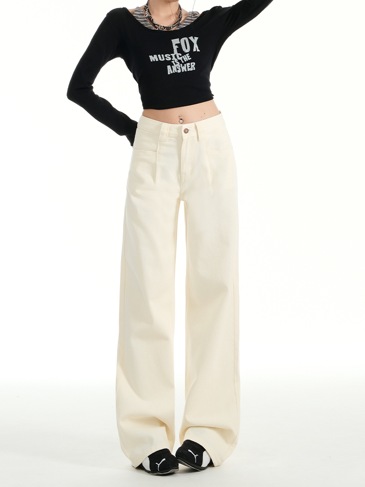 Milk Apricot Pleated Fleece Wide-Leg Jeans for Women – High-Waisted, Loose-Fitting, Versatile Straight-Leg Pants for Autumn & Winter, Petite Sizes Milk Apricot Pleated Fleece Wide-Leg Jeans for Women – High-Waisted, Loose-Fitting, Versatile Straight-Leg Pants for Autumn & Winter, Petite Sizes