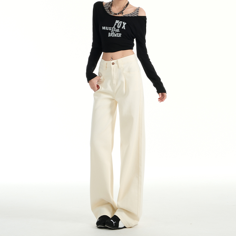 Milk Apricot Pleated Fleece Wide-Leg Jeans for Women – High-Waisted, Loose-Fitting, Versatile Straight-Leg Pants for Autumn & Winter, Petite Sizes Milk Apricot Pleated Fleece Wide-Leg Jeans for Women – High-Waisted, Loose-Fitting, Versatile Straight-Leg Pants for Autumn & Winter, Petite Sizes