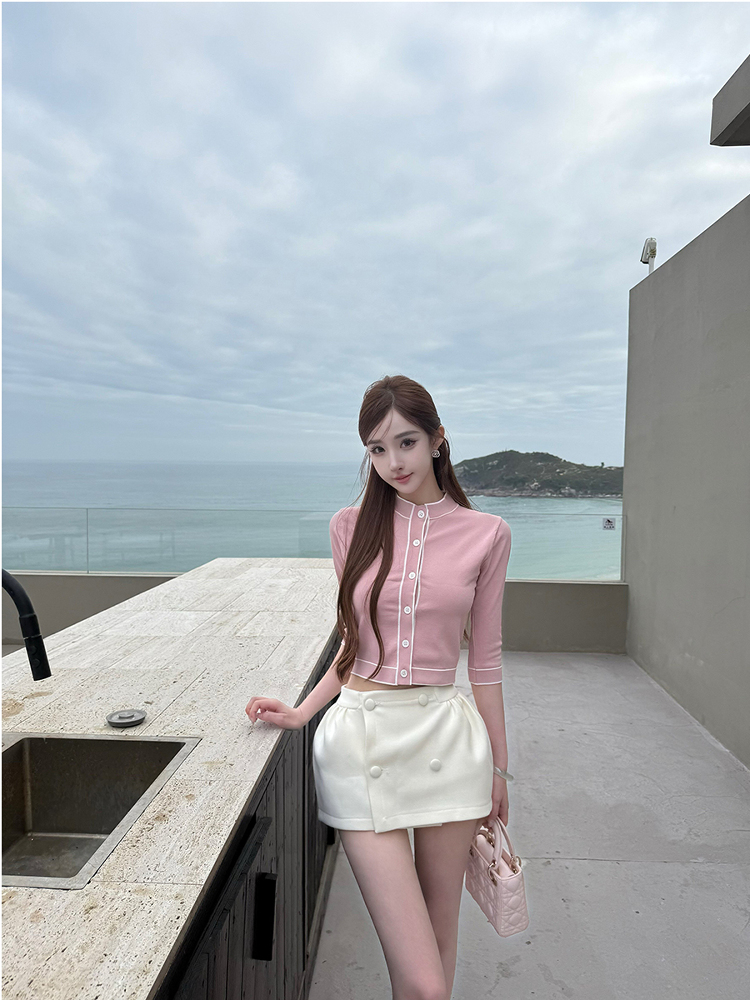 Milk Fragrance Cherry Blossom Ice Silk Short Sleeve Cardigan Slim Fit T-Shirt - Cool Summer Top for Air Conditioning