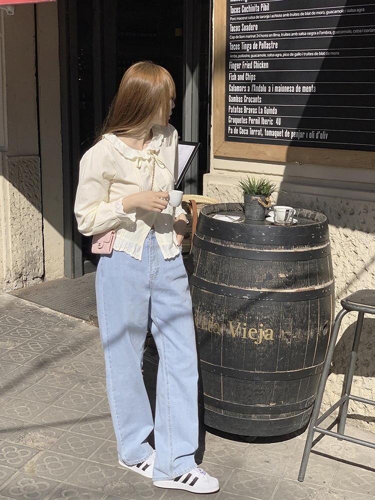 Milk Yellow Ruffled Bubble Shirt with Crochet Lace Top - Korean Style Trendy Blouse for a Chic Y2K Look Milk Yellow Ruffled Bubble Shirt with Crochet Lace Top - Korean Style Trendy Blouse for a Chic Y2K Look