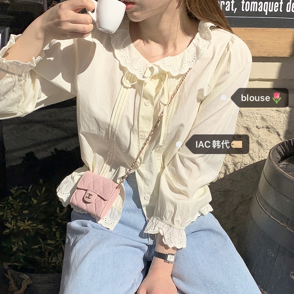 Milk Yellow Ruffled Bubble Shirt with Crochet Lace Top - Korean Style Trendy Blouse for a Chic Y2K Look Milk Yellow Ruffled Bubble Shirt with Crochet Lace Top - Korean Style Trendy Blouse for a Chic Y2K Look