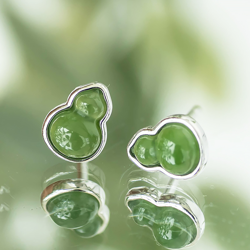 Minimalist 925 Silver Hetian Jade Gourd Stud Earrings - Vintage-Inspired Delicate Jewelry Gift for Mother's Day Minimalist 925 Silver Hetian Jade Gourd Stud Earrings - Vintage-Inspired Delicate Jewelry Gift for Mother's Day