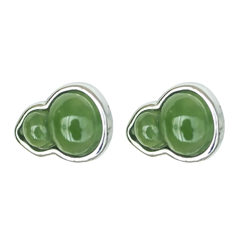 Minimalist 925 Silver Hetian Jade Gourd Stud Earrings - Vintage-Inspired Delicate Jewelry Gift for Mother's Day Minimalist 925 Silver Hetian Jade Gourd Stud Earrings - Vintage-Inspired Delicate Jewelry Gift for Mother's Day