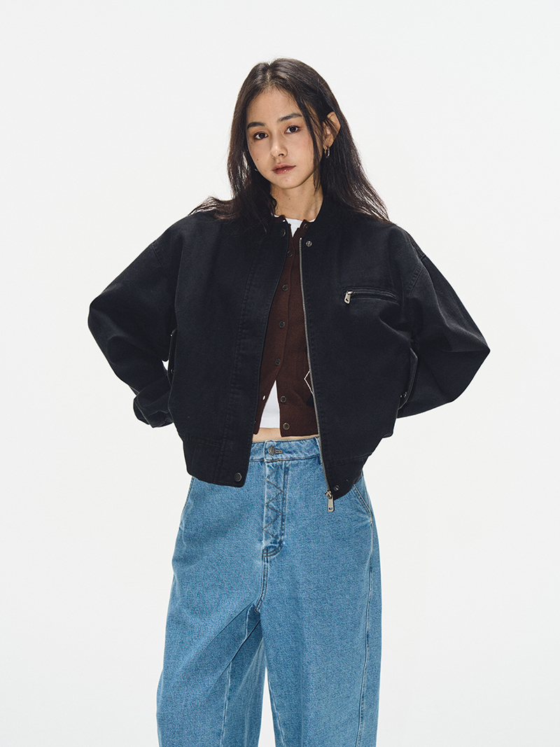 Minimalist Black Cotton Baseball Jacket for Women - Versatile Short Padded Coat, Perfect for Casual 90s and Y2K Style Minimalist Black Cotton Baseball Jacket for Women - Versatile Short Padded Coat, Perfect for Casual 90s and Y2K Style