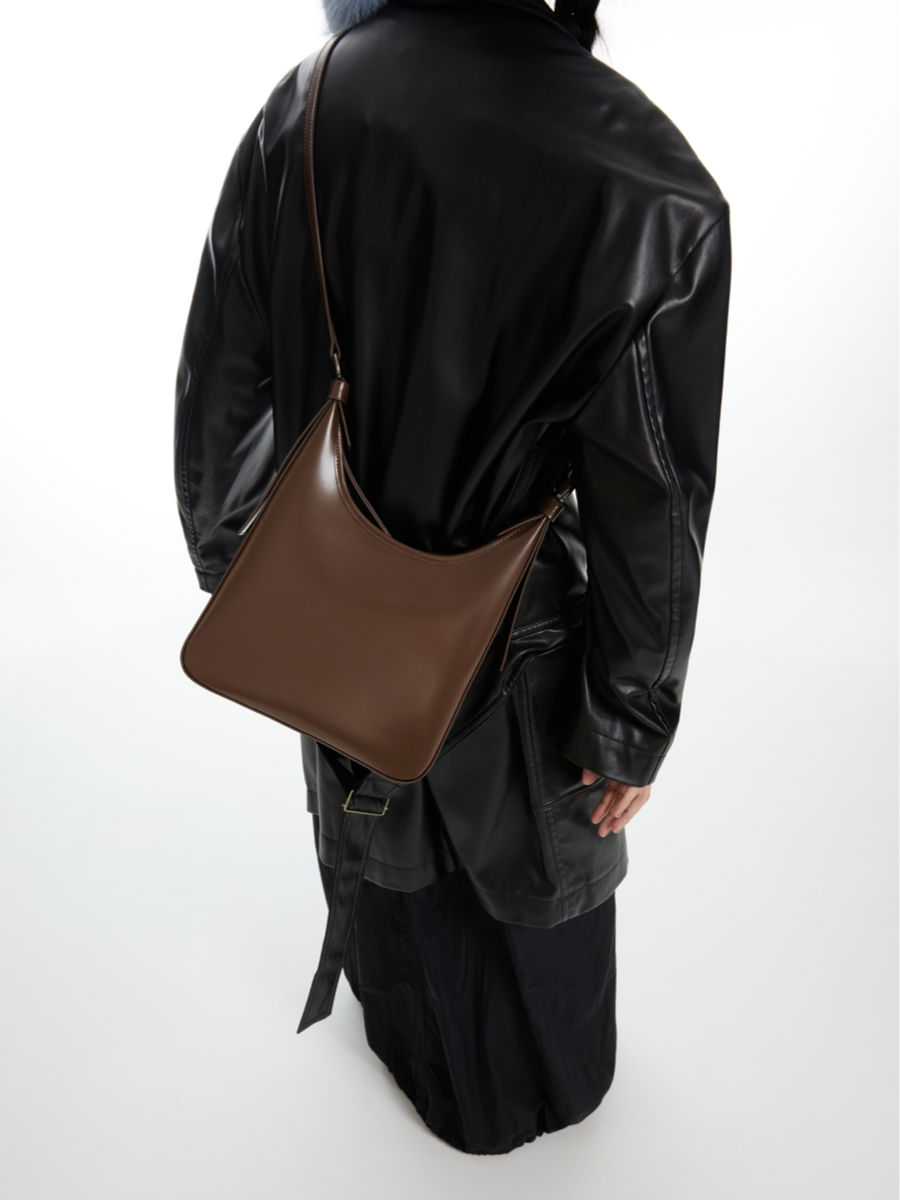 Minimalist Black Cowhide Hobo Bag with Square Design - Foggy Bright Underarm Style for Chic Everyday Fashion Minimalist Black Cowhide Hobo Bag with Square Design - Foggy Bright Underarm Style for Chic Everyday Fashion