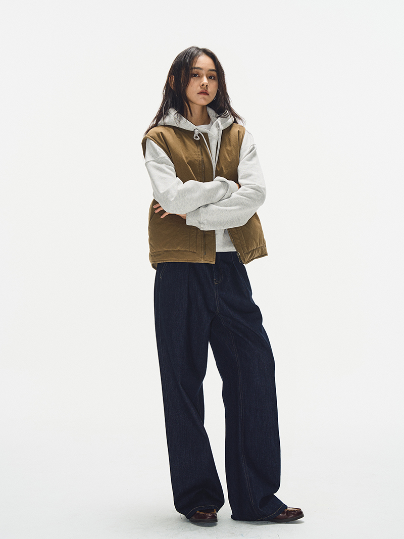 Minimalist Cotton Vest for Women - Layered Sleeveless Workwear Jacket in Pickled Mustard Yellow for Autumn Winter Fashion Minimalist Cotton Vest for Women - Layered Sleeveless Workwear Jacket in Pickled Mustard Yellow for Autumn Winter Fashion