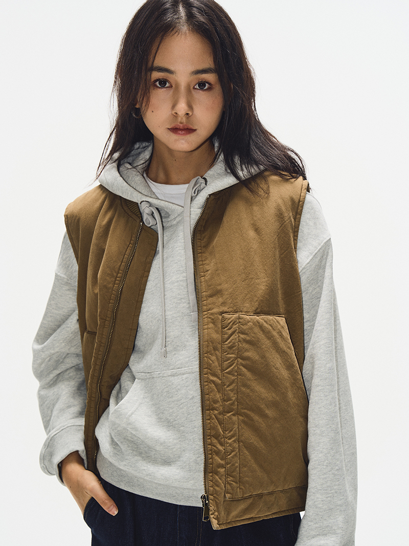 Minimalist Cotton Vest for Women - Layered Sleeveless Workwear Jacket in Pickled Mustard Yellow for Autumn Winter Fashion Minimalist Cotton Vest for Women - Layered Sleeveless Workwear Jacket in Pickled Mustard Yellow for Autumn Winter Fashion