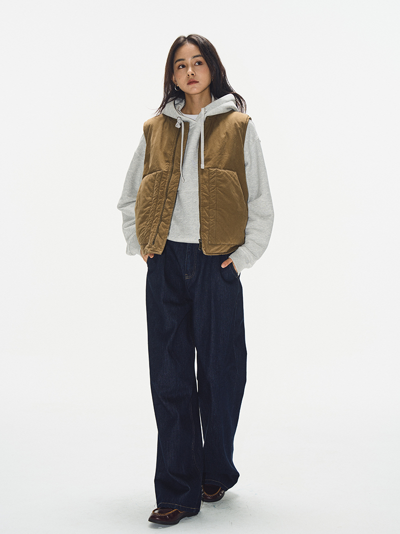 Minimalist Cotton Vest for Women - Layered Sleeveless Workwear Jacket in Pickled Mustard Yellow for Autumn Winter Fashion Minimalist Cotton Vest for Women - Layered Sleeveless Workwear Jacket in Pickled Mustard Yellow for Autumn Winter Fashion