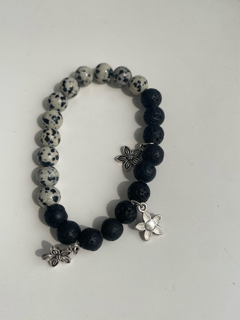 Minimalist Flower Dot Natural Stone Bead Bracelet - Spliced Design Round Bangle for Niche Style Lovers