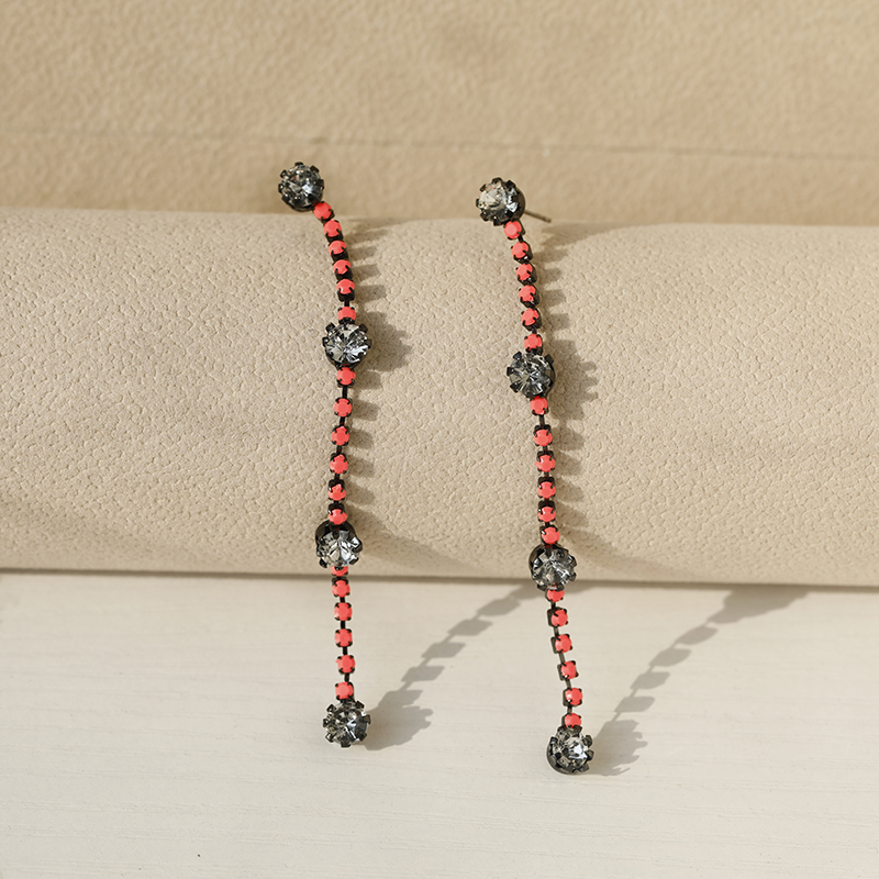 Minimalist Long Tassel Gemstone Chain Earrings for Women - Trendy European and American Style Ear Accessories