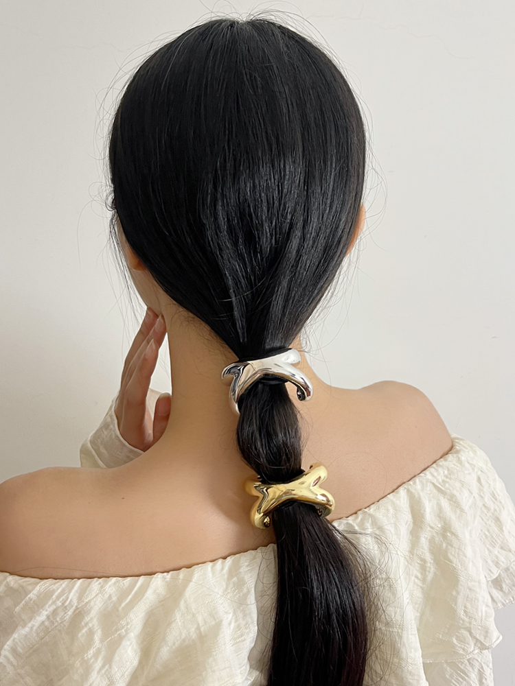 Minimalist Metal Cross-Arch Hair Tie for Women - High-End Smooth Elastic Band for Low Ponytails, 2025 Fashion Accessory