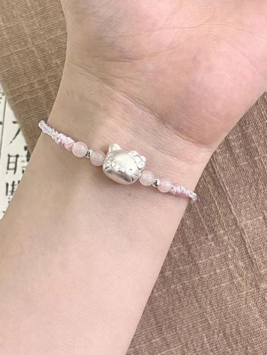 Minimalist Pink Rope Hello Kitty T-shirt with Crystal Detail for Girls - Cute Y2K Style Top