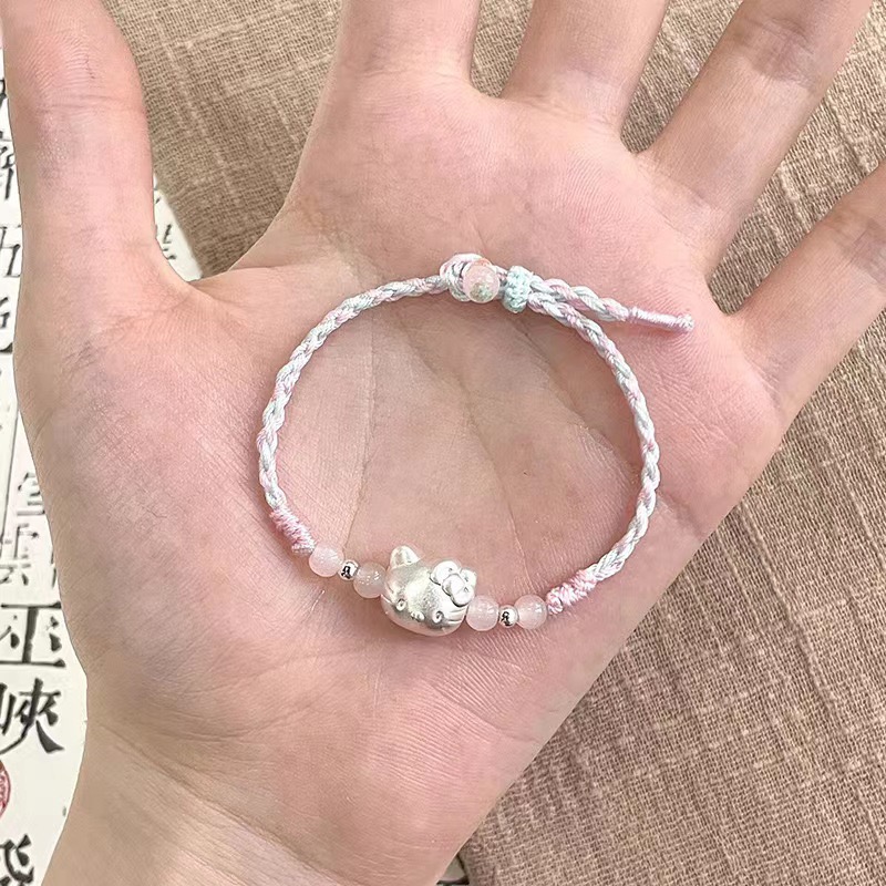 Minimalist Pink Rope Hello Kitty T-shirt with Crystal Detail for Girls - Cute Y2K Style Top