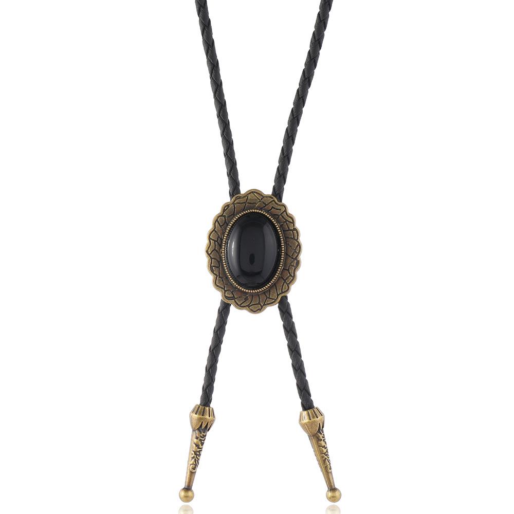 Minimalist Retro Western Cowboy Bow Tie Adjustable Men's Long PU Leather Necklace - Vintage Style Accessory for Unique Looks